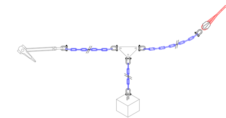 Illustration of an anchor line with counterweight connected to it by a triangular plate.